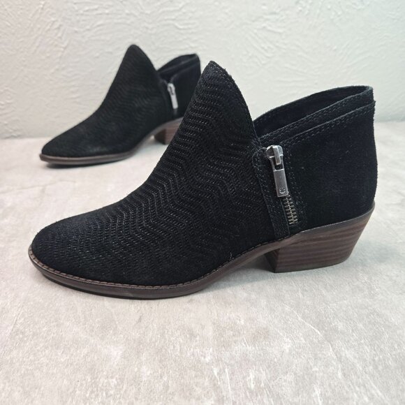 Lucky Brand Shoes - Lucky Brand Western Ankle Booties Sz 7.5 Black Suede Casual Low Block Heel Boots